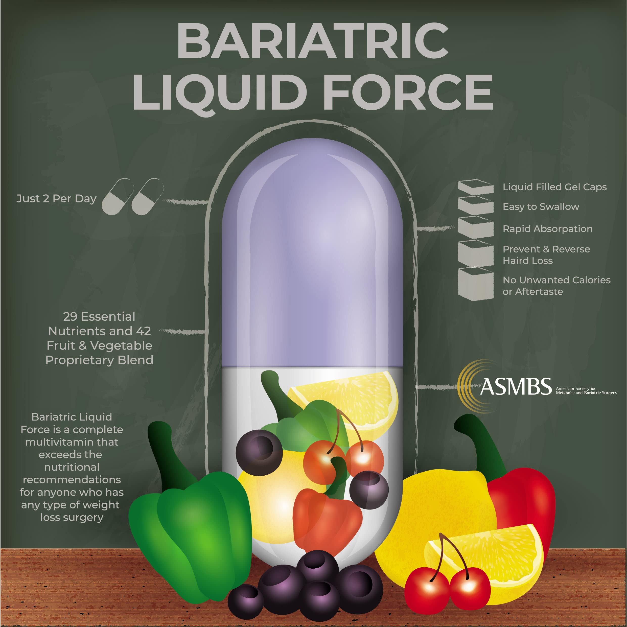 Iron-containing Bari Liquid Force supplement visual with nutrient icons
