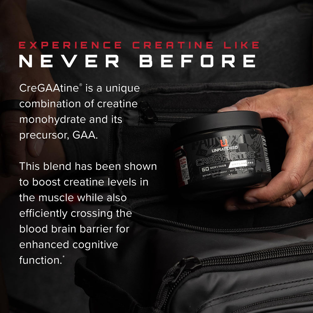 Unmatched CreGAAtine in action during a workout, suggesting strength and recovery.