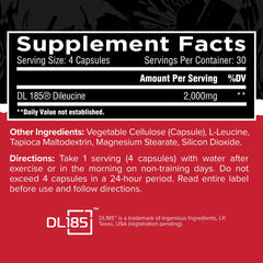 Unmatched Dileucine bottle back view with dosage and label details.