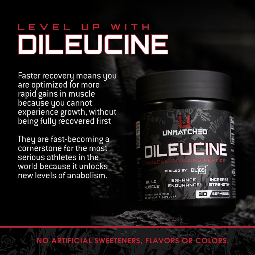 Unmatched Dileucine label details; NSF-certified and third-party tested.