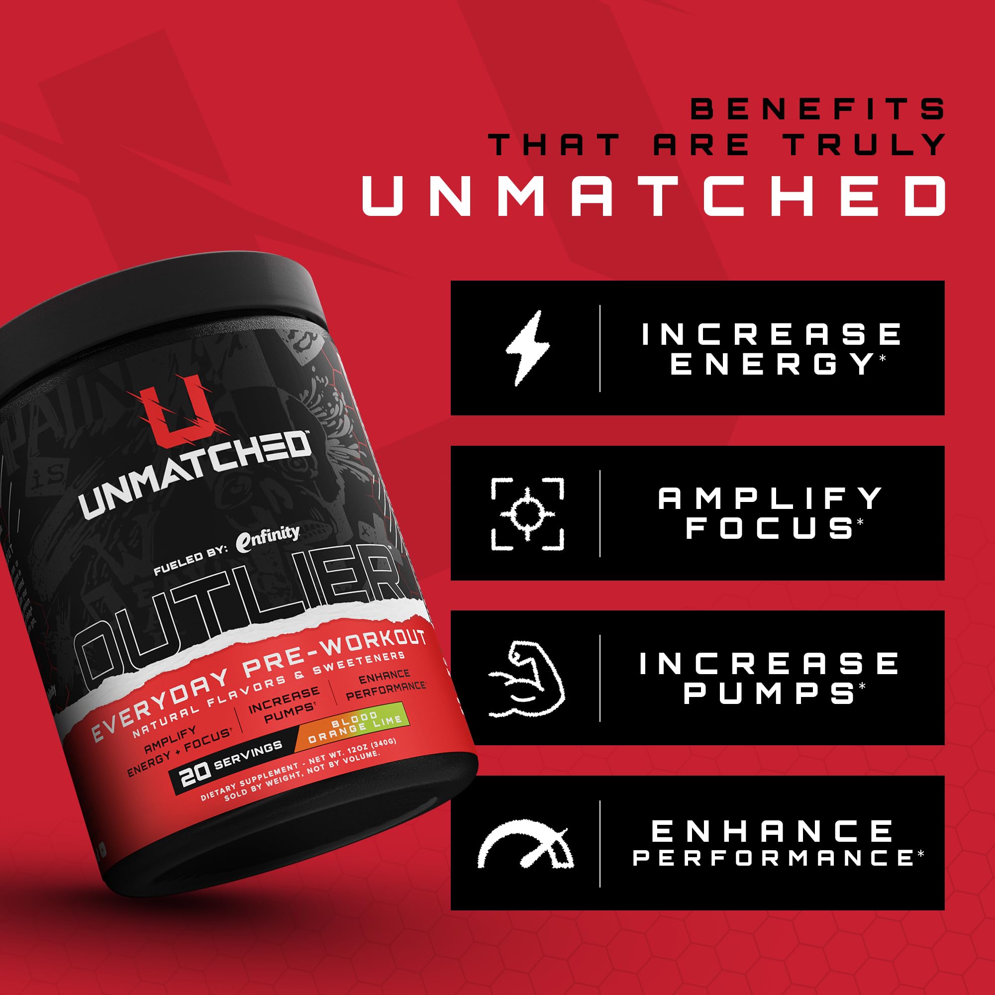 Unmatched Outlier bottle front showcasing natural flavors and clean ingredients.