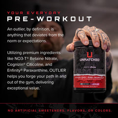 Unmatched Outlier pre-workout mixed beverage conveying smooth energy.