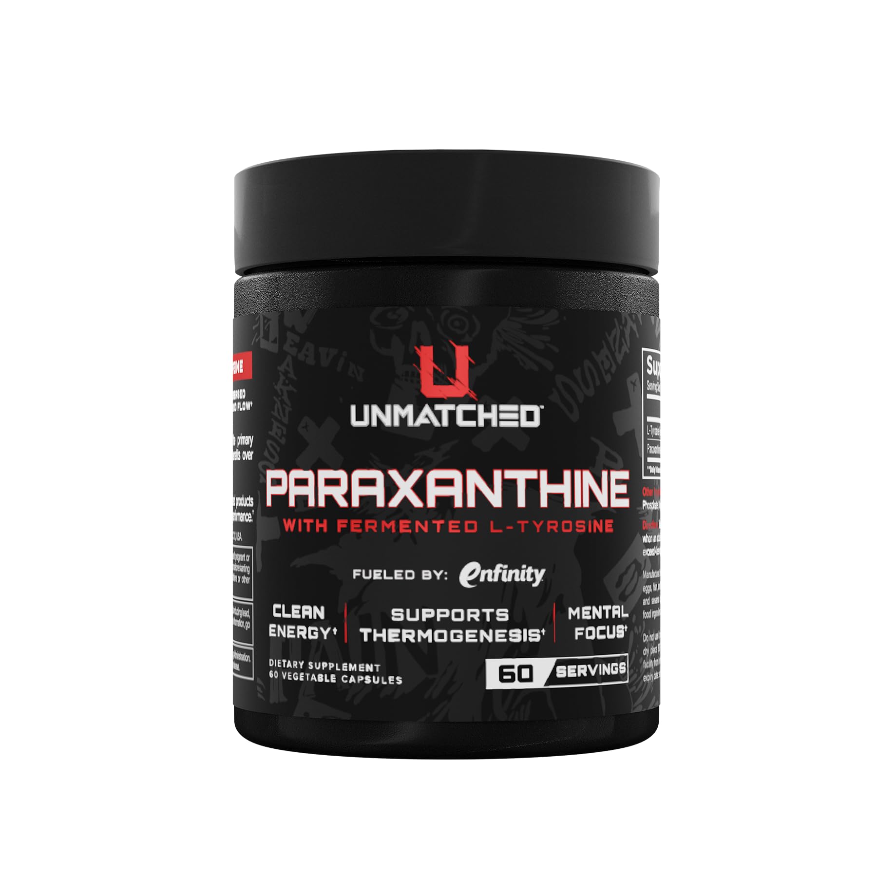 Unmatched Paraxanthine bottle pouring to illustrate clean energy benefits.