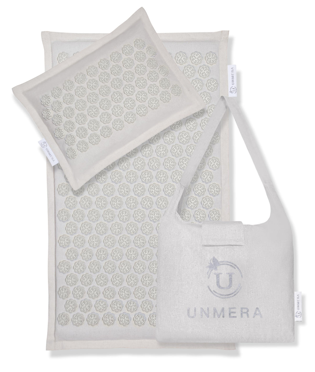 UNMERA acupressure mat camellia nails close-up for soothing back tension and daily unwind