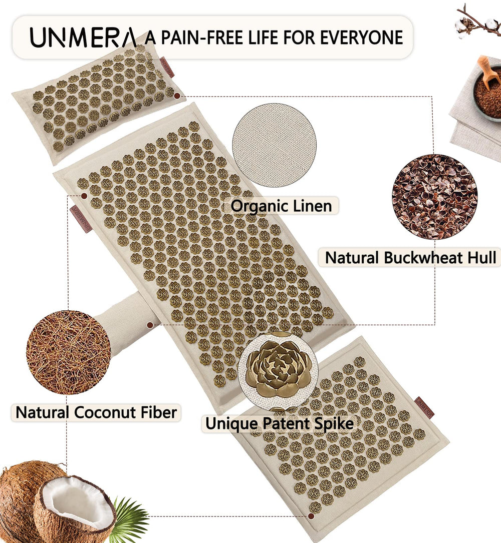 Close view of UNMERA mat surface shows 7368 points and coconut fiber filling.