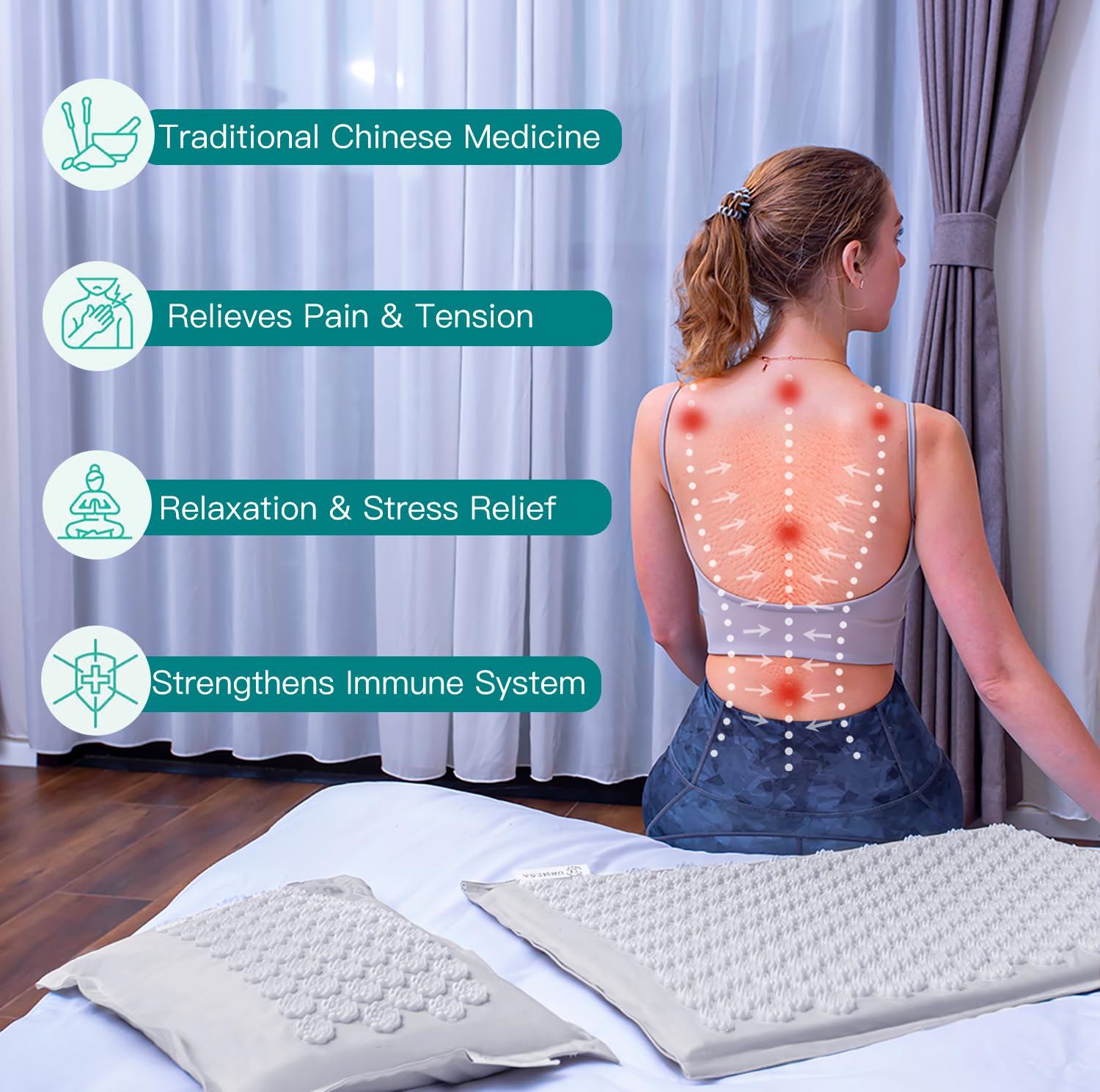 UNMERA acupressure mat and pillow full set showing complete wellness solution