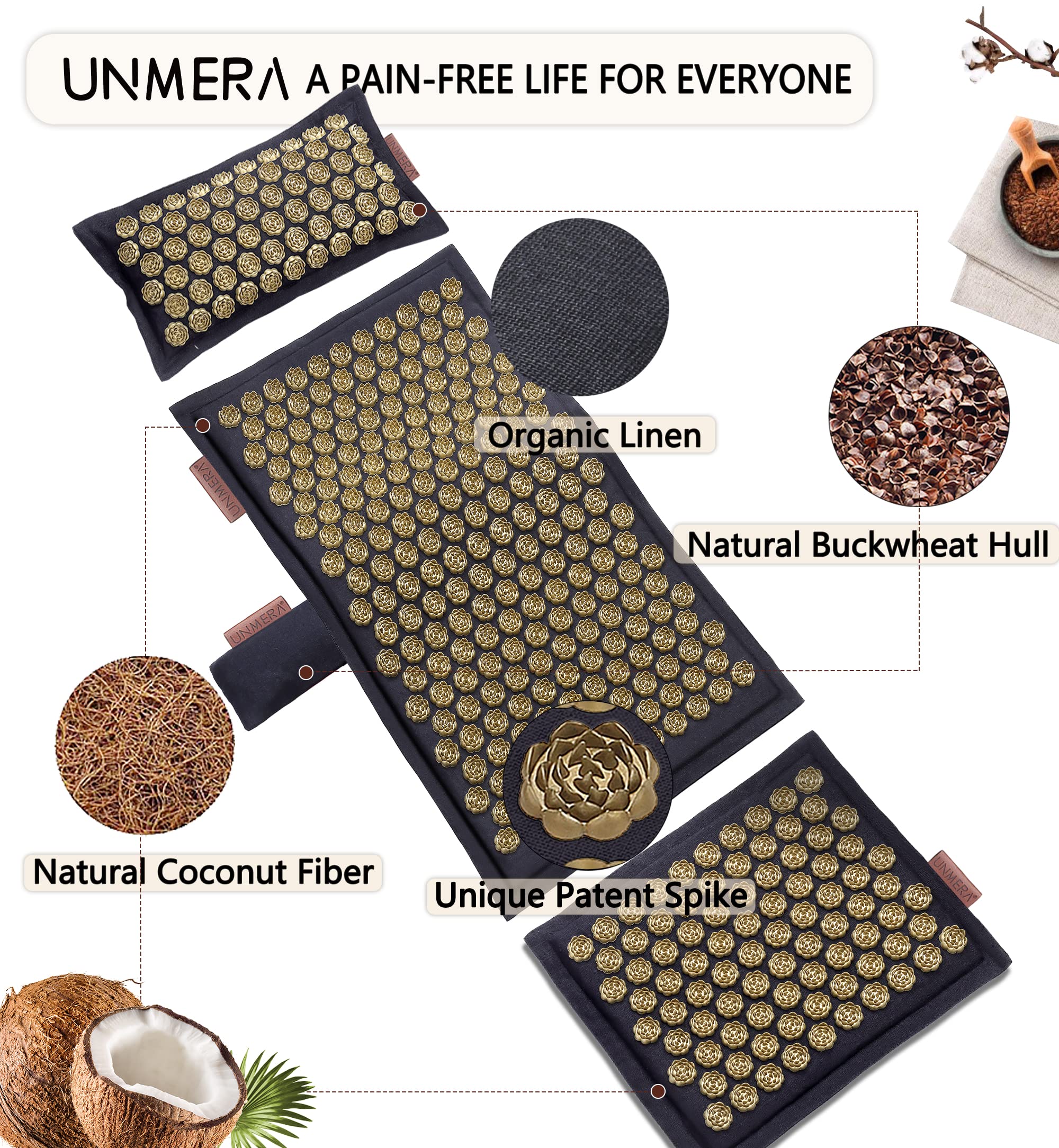 UNMERA acupressure mat spikes detail for potential tension relief