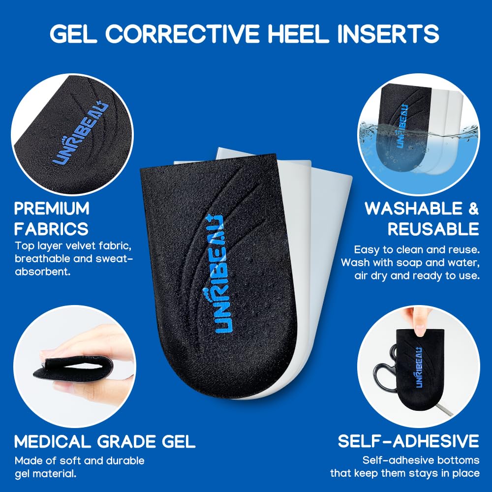 Stacked Unribeau heel layers illustrate customizable elevation for supination and pronation correction.