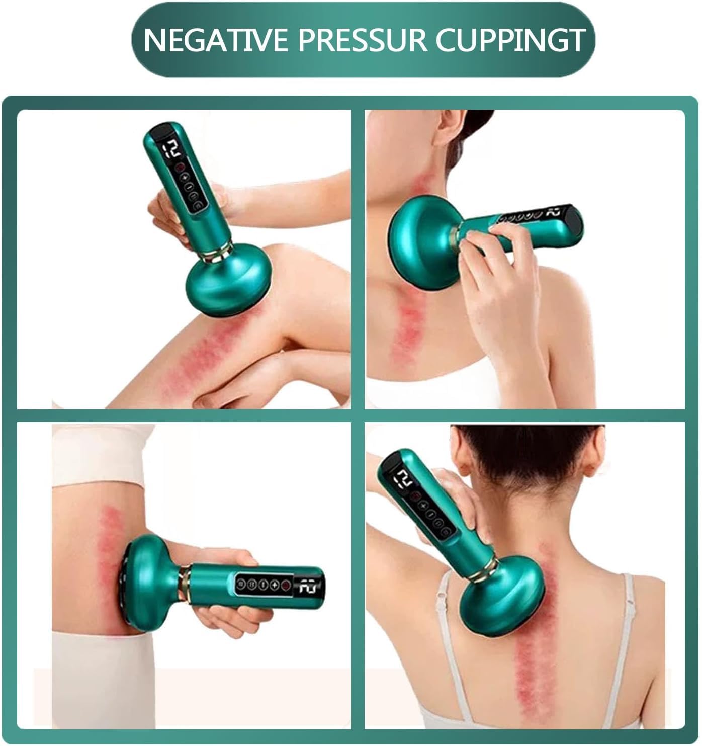 Uojojop massage tool side view showing portable cordless design for on-the-go use.