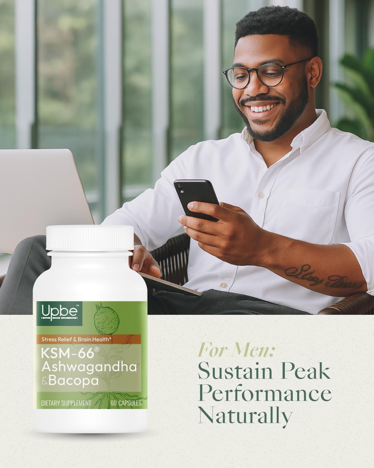 Upbe daily dose capsules image shows two capsules per day guidance