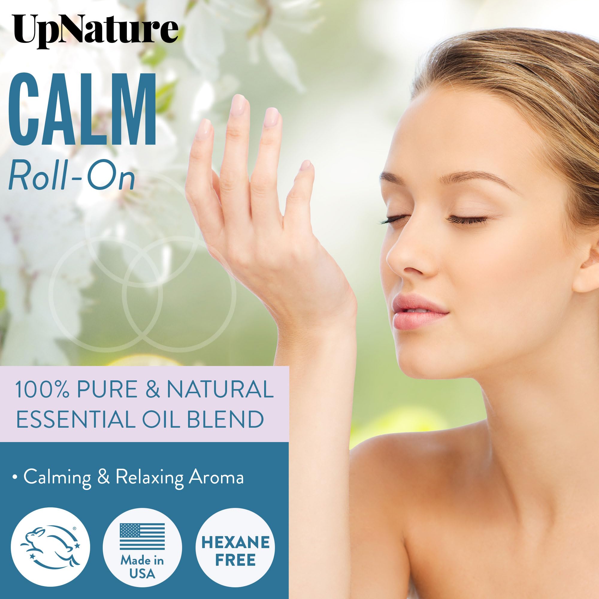 UpNature Calm roll-on application to wrists for instant relaxation on demand
