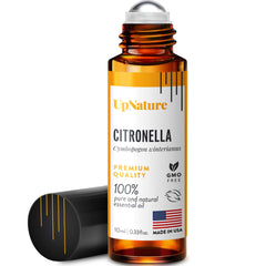 UpNature Citronela frasco con aplicador rodillo y aroma cítrico para el aire libre.
