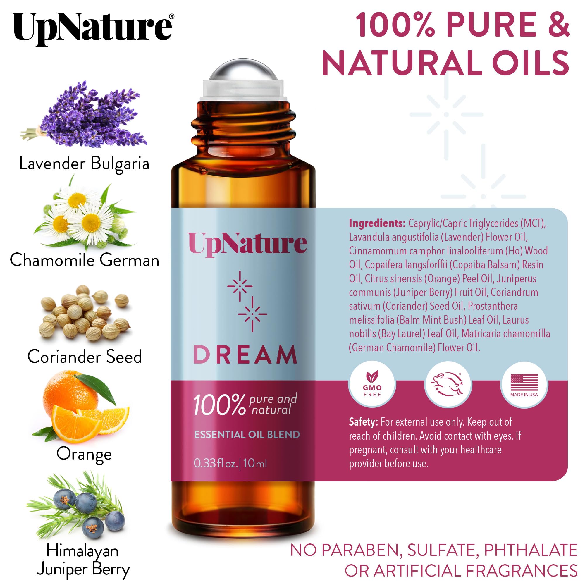 UpNature Dream Sleep roll-on applied to a wrist for easy nightly use.