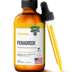 UpNature Fenugreek Oil bottle pour shows pure, undiluted extract for natural hair and skin care.