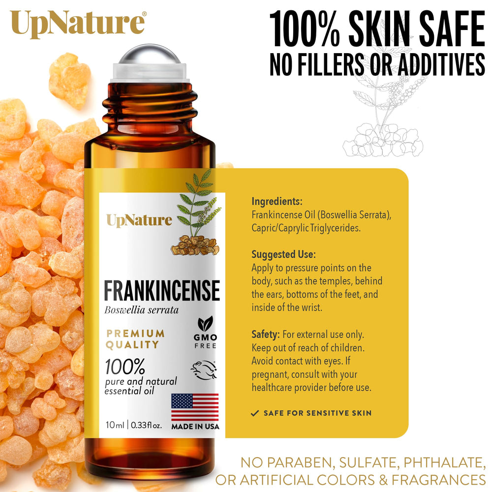 UpNature Frankincense Roll-On: diseño portátil ideal para viajes.
