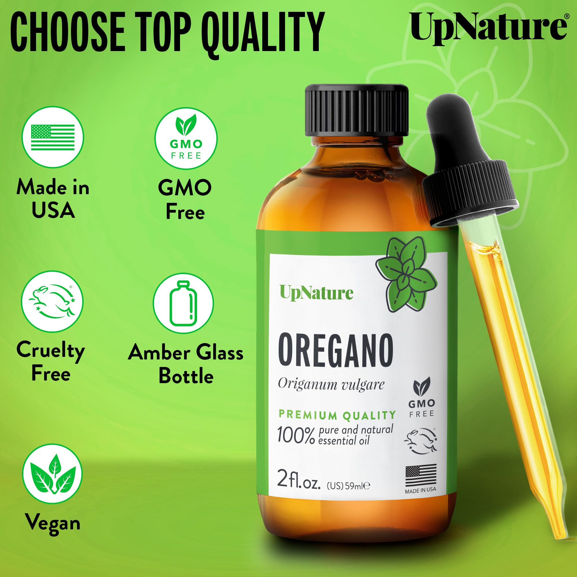 UpNature Oregano Oil with dilution safety reminder beside diffusing setup.