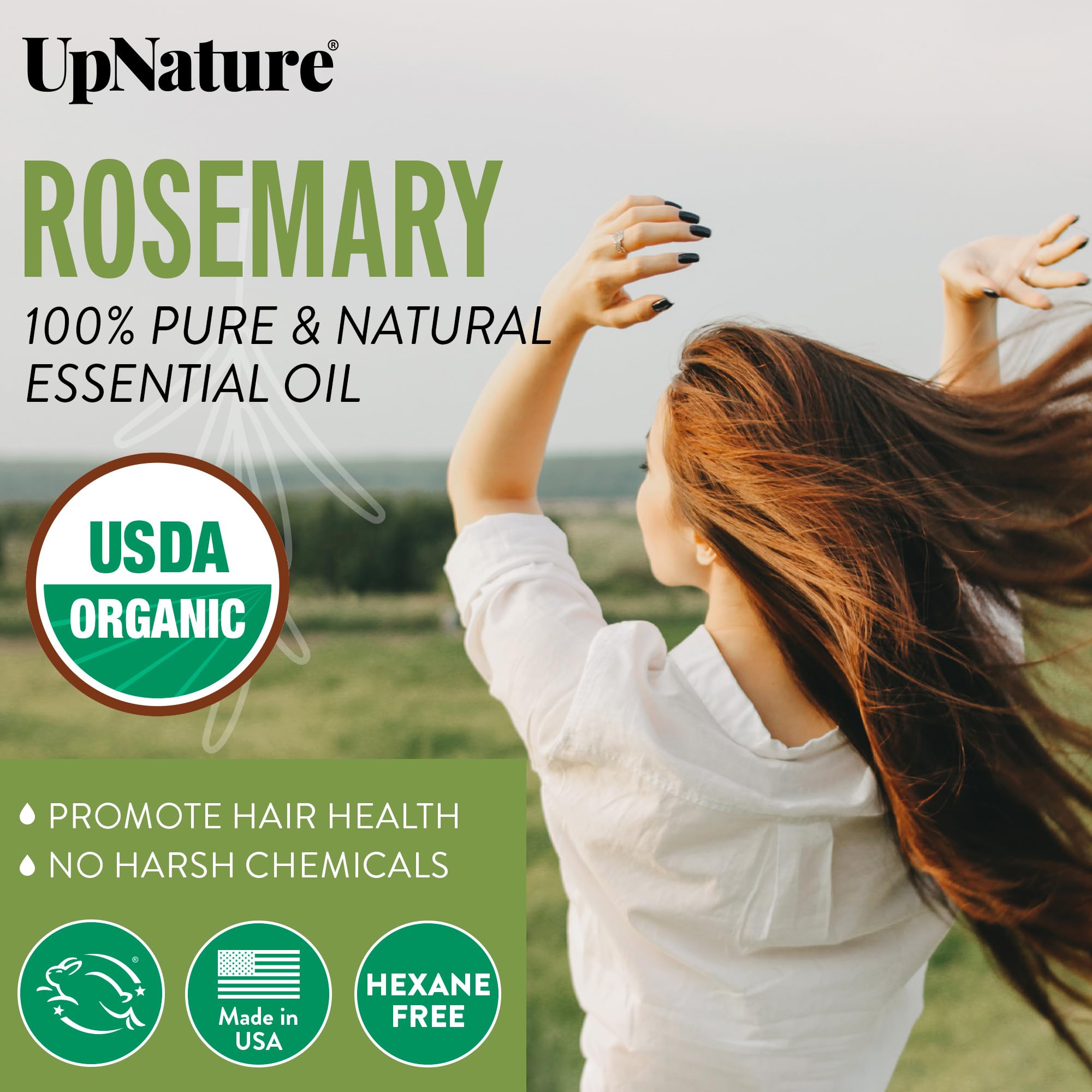 UpNature Rosemary Oil dropper highlighting easy, precise application.