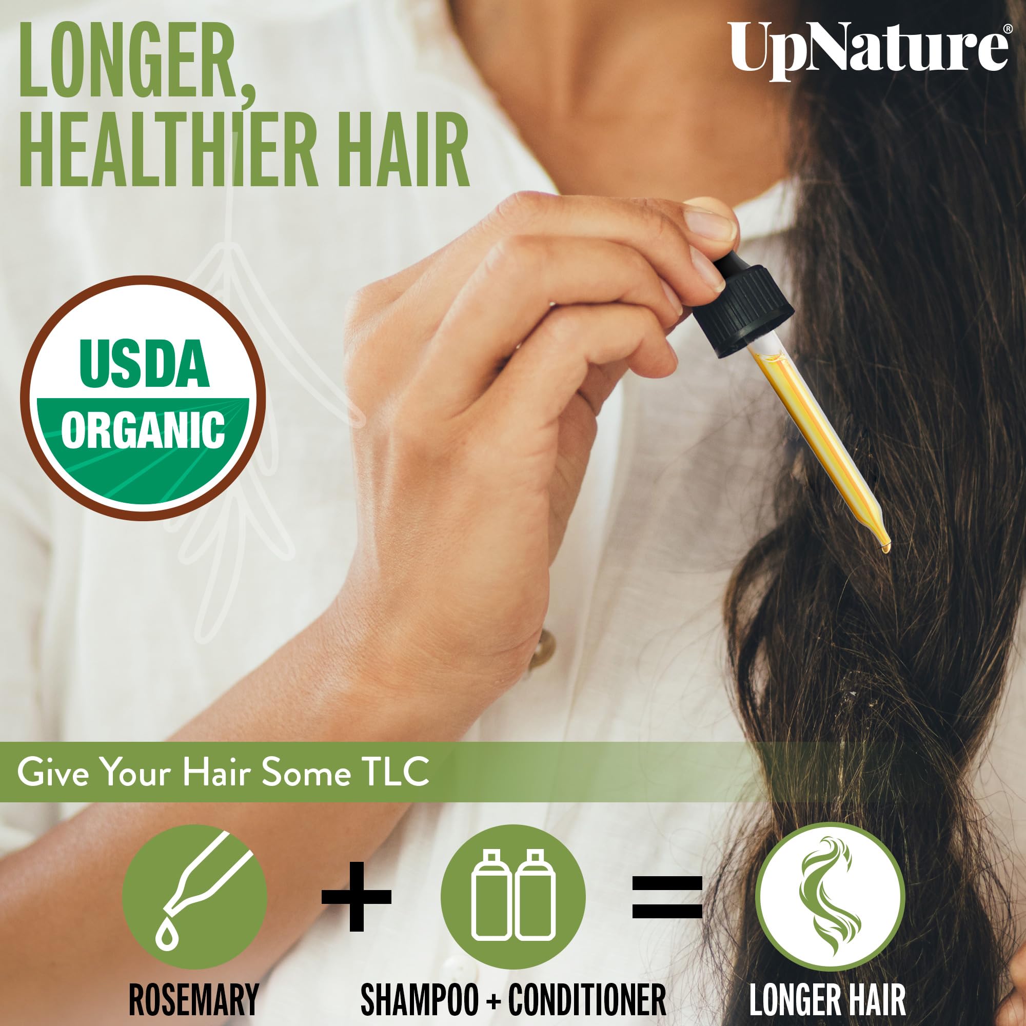 UpNature Rosemary Oil on face for potential skin care use.