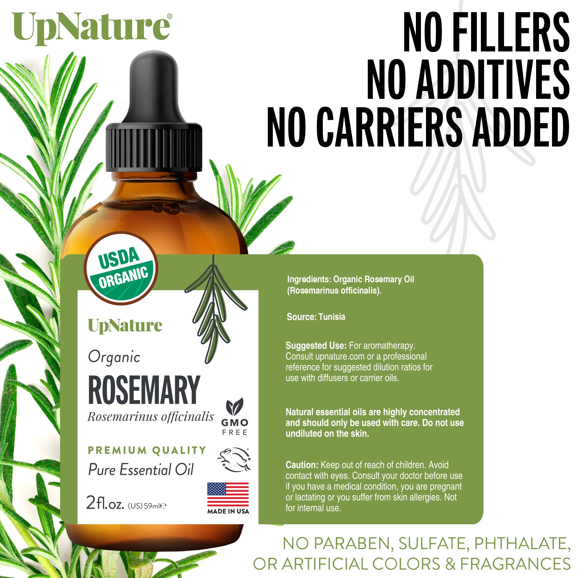 UpNature Rosemary Oil on hair for nourishing shine.