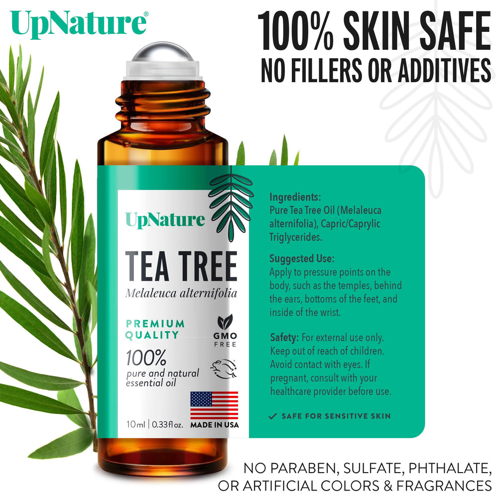 UpNature Tea Tree Roll-On application demonstrates precise spot treatment on skin