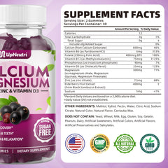UPNEUTRI calcium bottle label close-up shows high absorption minerals and vitamin D3