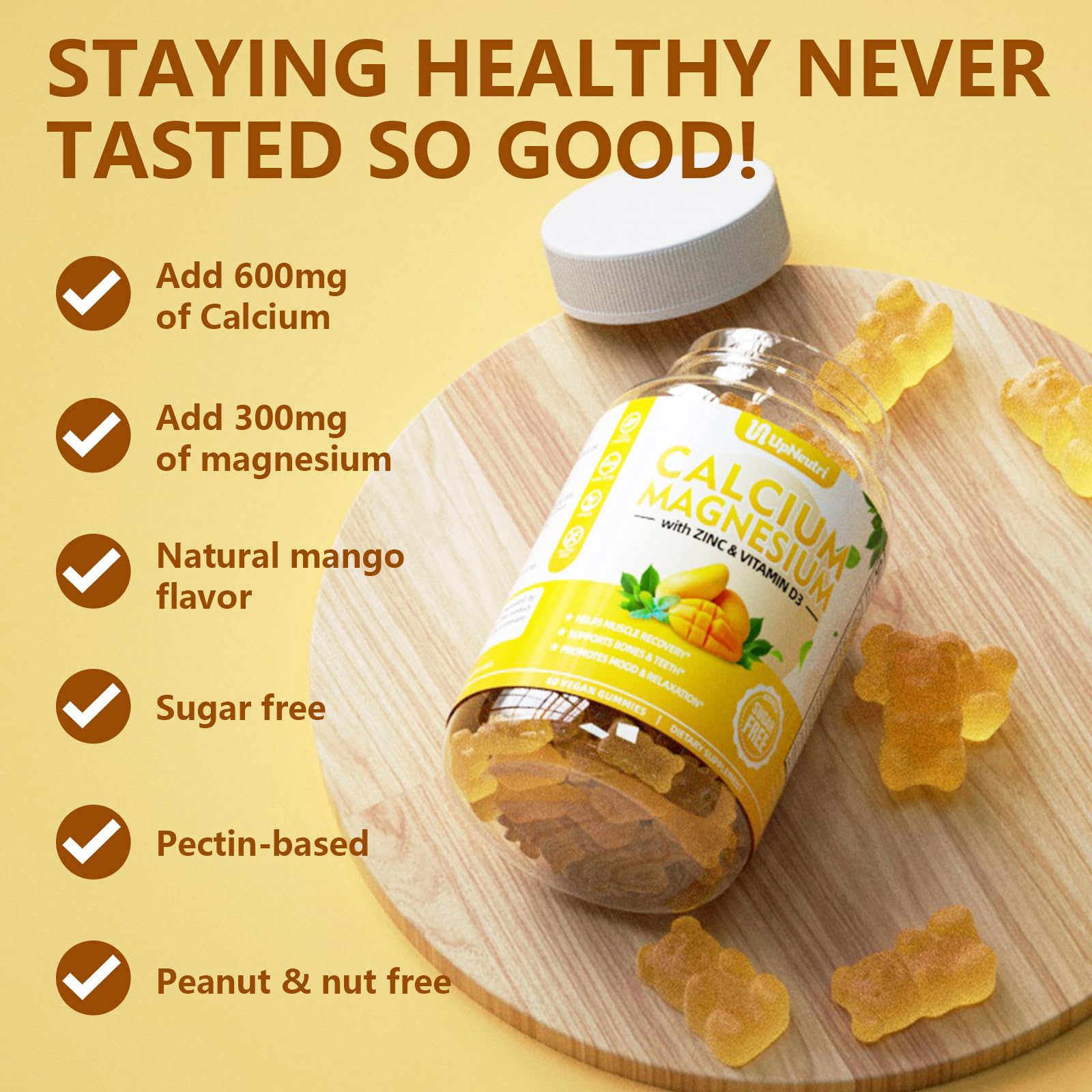 UPNEUTRI mango flavor gummies showing sugar-free formula and natural sweetness