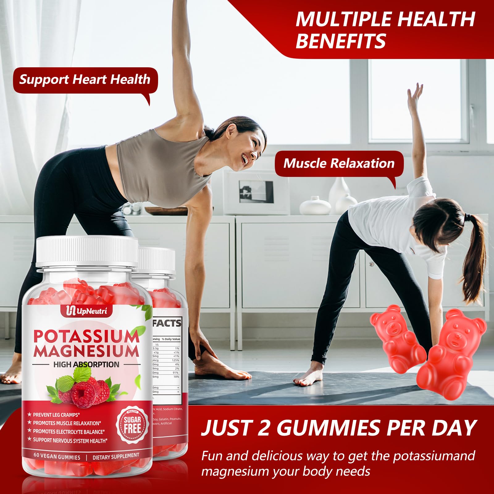 UPNEUTRI potassium magnesium gummies raspberry GMP certification badge implies trusted quality