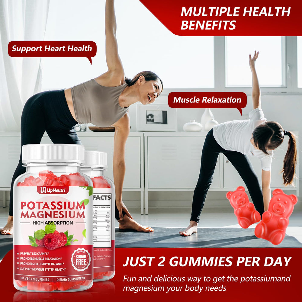 UPNEUTRI potassium magnesium gummies raspberry GMP certification badge implies trusted quality