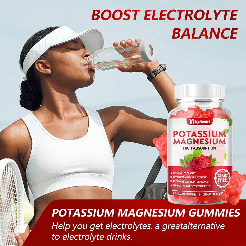 UPNEUTRI potassium magnesium gummies raspberry vegan formula emphasizes gluten-free and soy-free ingredients