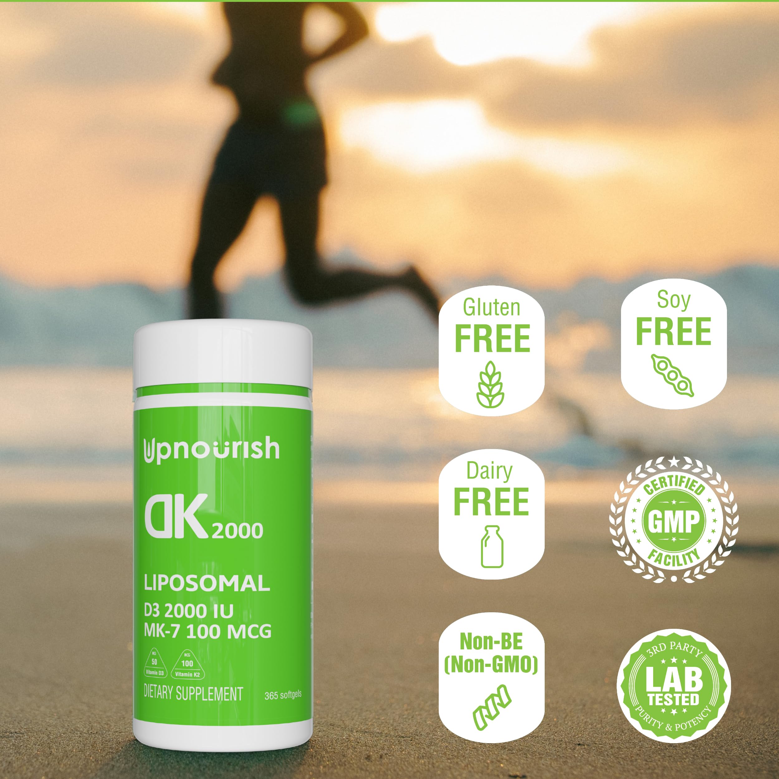UpNourish 365 mini softgels pack indicating a long-term daily supply.
