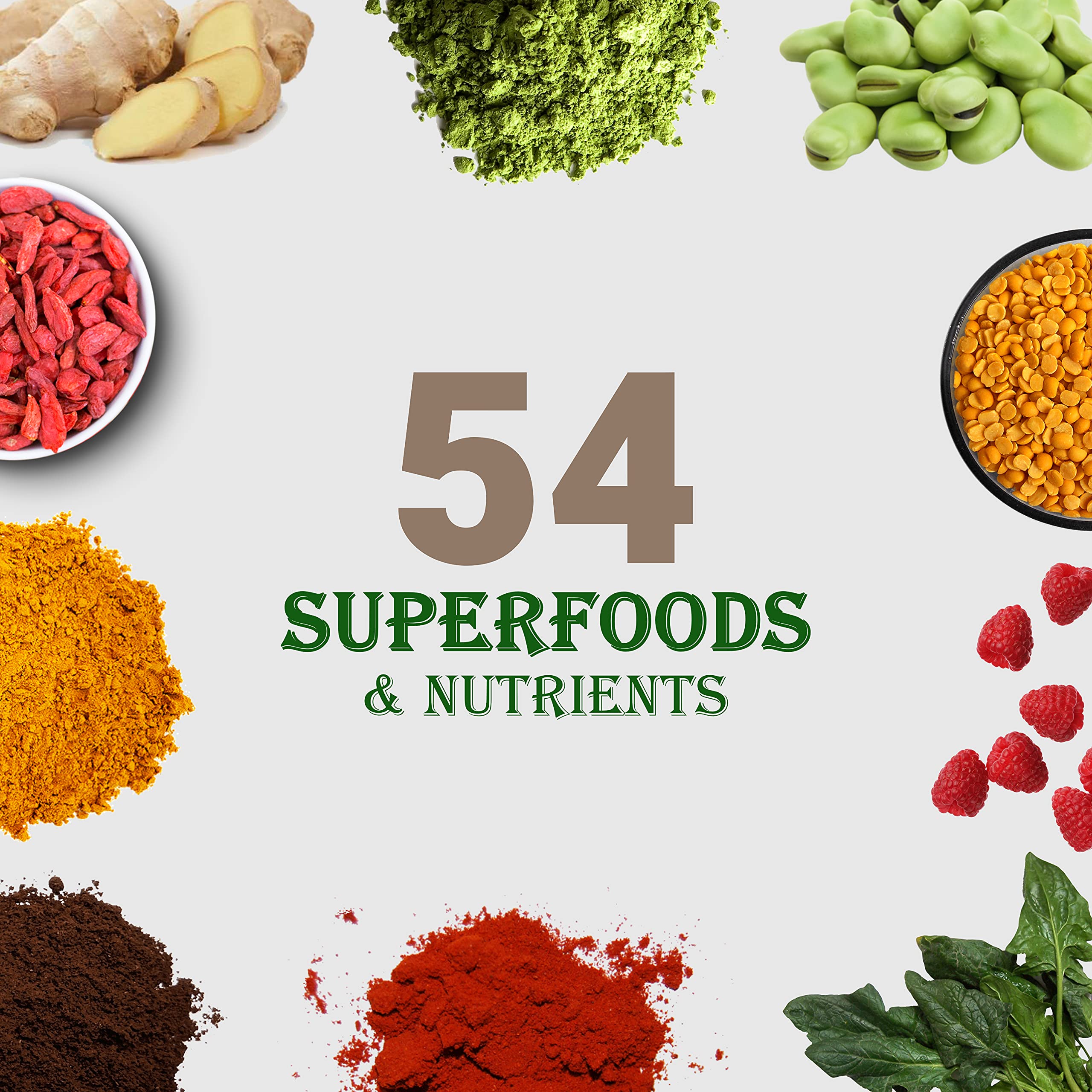 Close-up of 54 superfoods blend from UpNourish showing varied vitamins.
