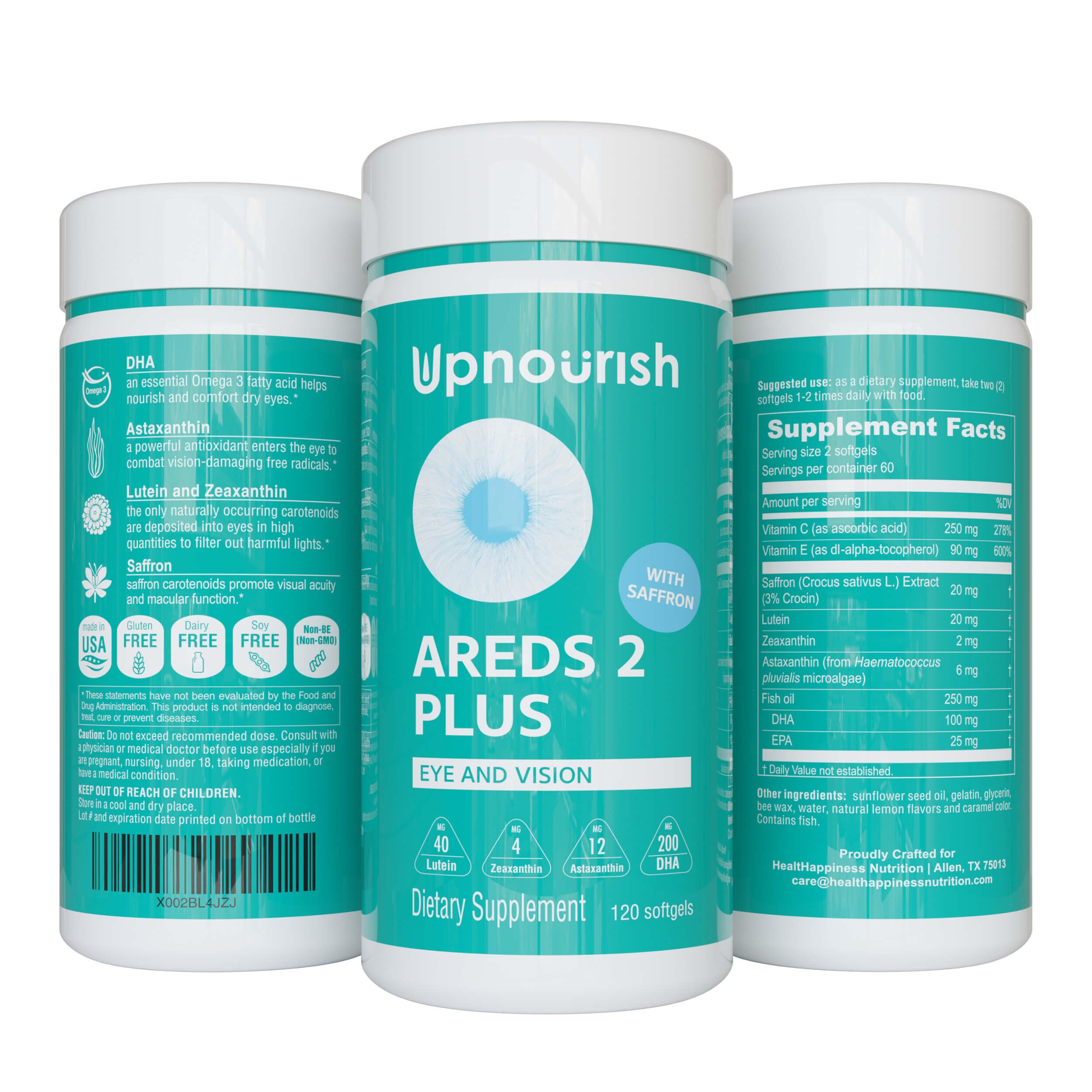UpNourish AREDS 2 Plus eye softgels bottle for daily support