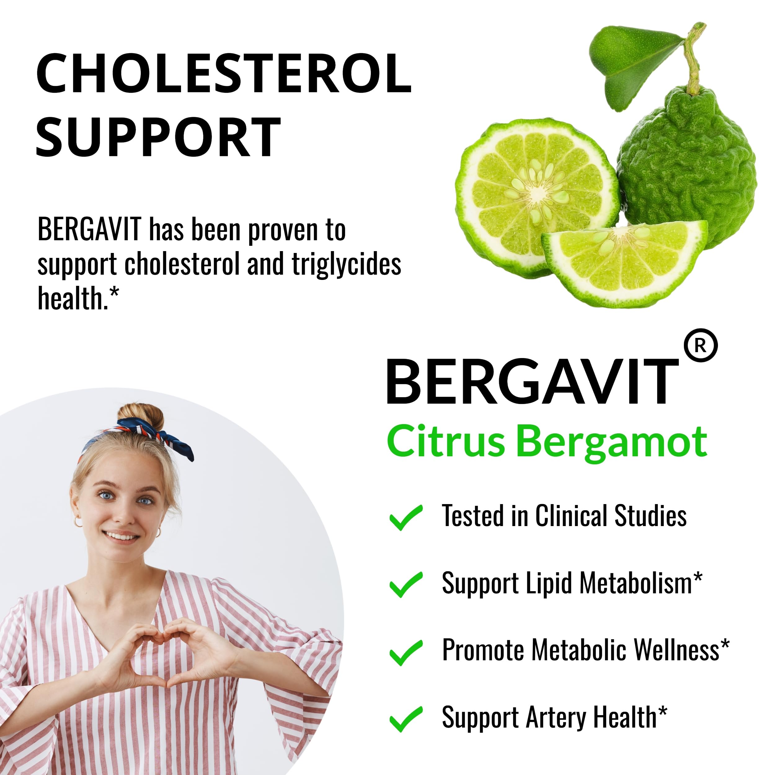 UpNourish Bergavit botella de 90 cápsulas, flavonoides clave para salud cardiovascular potencial