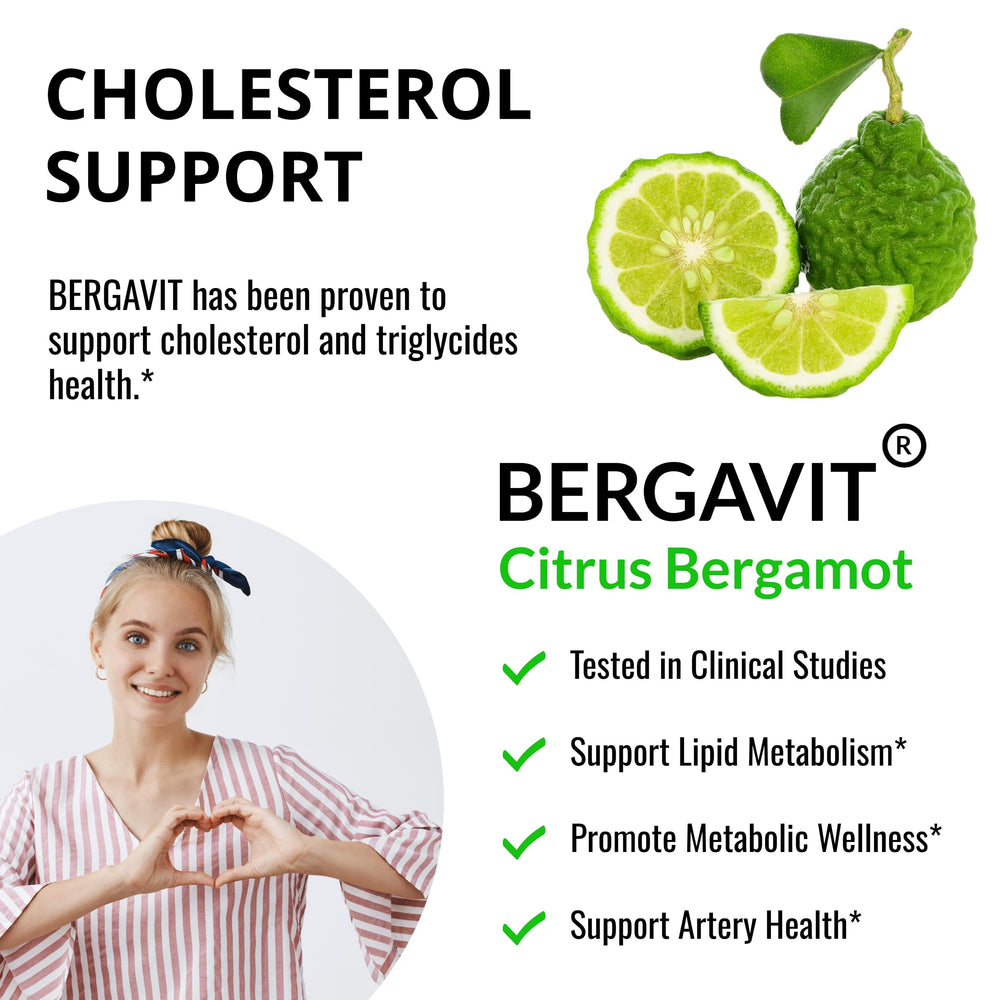 UpNourish Bergavit botella de 90 cápsulas, flavonoides clave para salud cardiovascular potencial