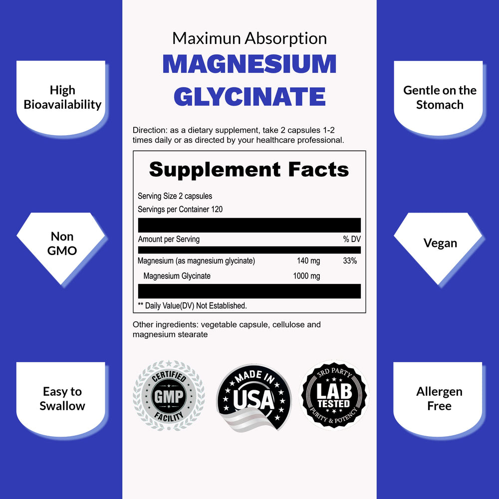 Gut-friendly care from UpNourish magnesium glycinate suitable for daily use.