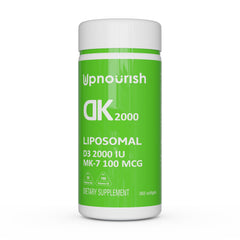 UpNourish liposomal D3 K2 bottle front showing daily supplement for easy use.