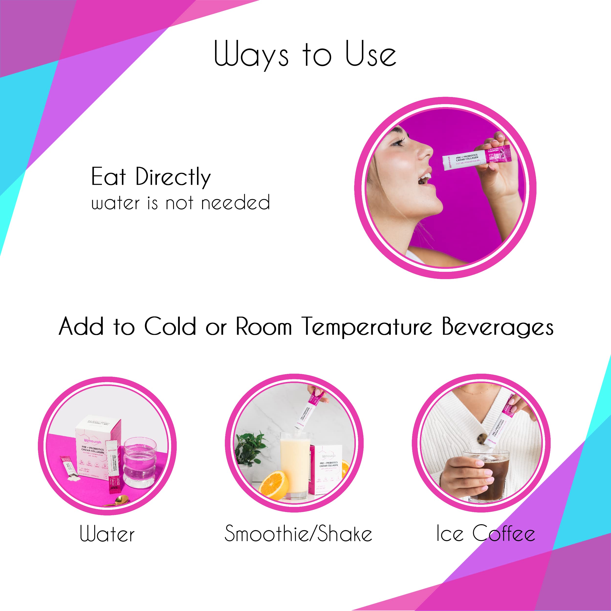 UpNourish Probiotics powder dissolving on tongue for fast convenience.