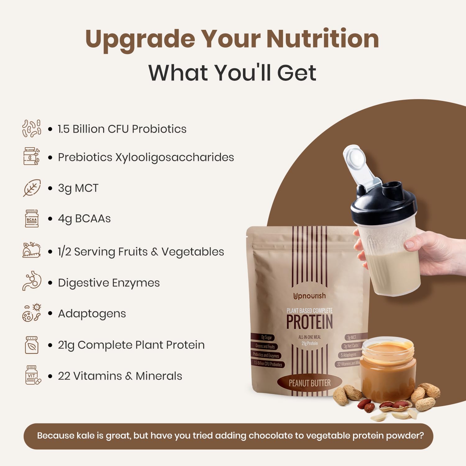 Chilled glass of UpNourish protein shake promoting keto-friendly energy.