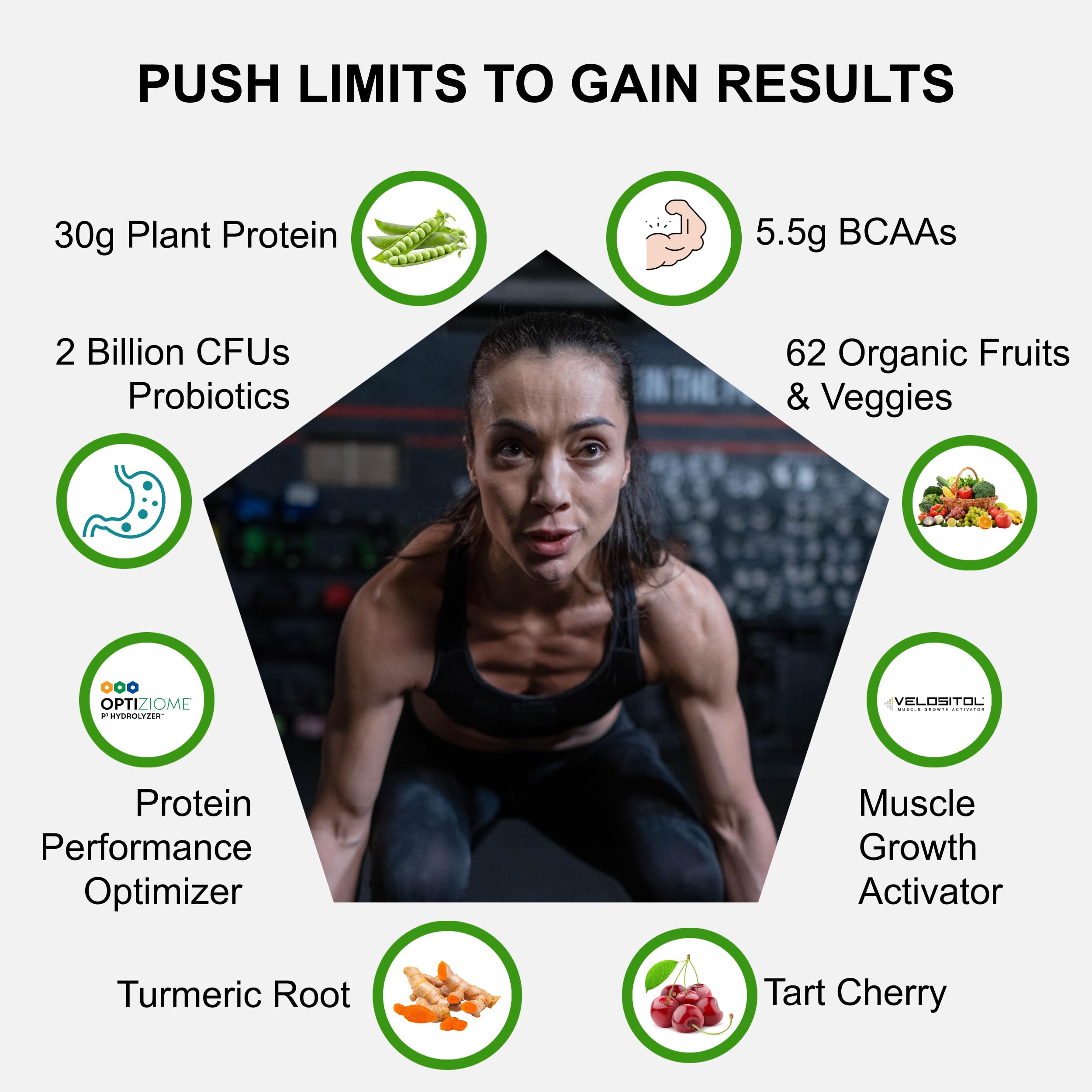 UpNourish vegan sport protein chocolate tart-cherry-visual: natural fruit flavor note.