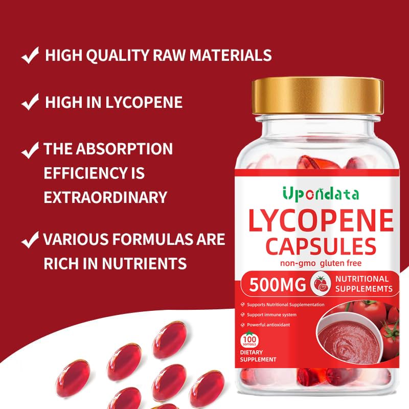 Upondata Lycopene capsules in a glass bottle for easy daily antioxidant support