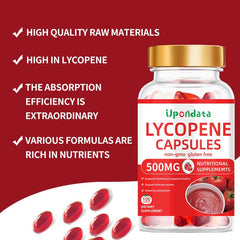 Upondata Lycopene capsules in a glass bottle for easy daily antioxidant support