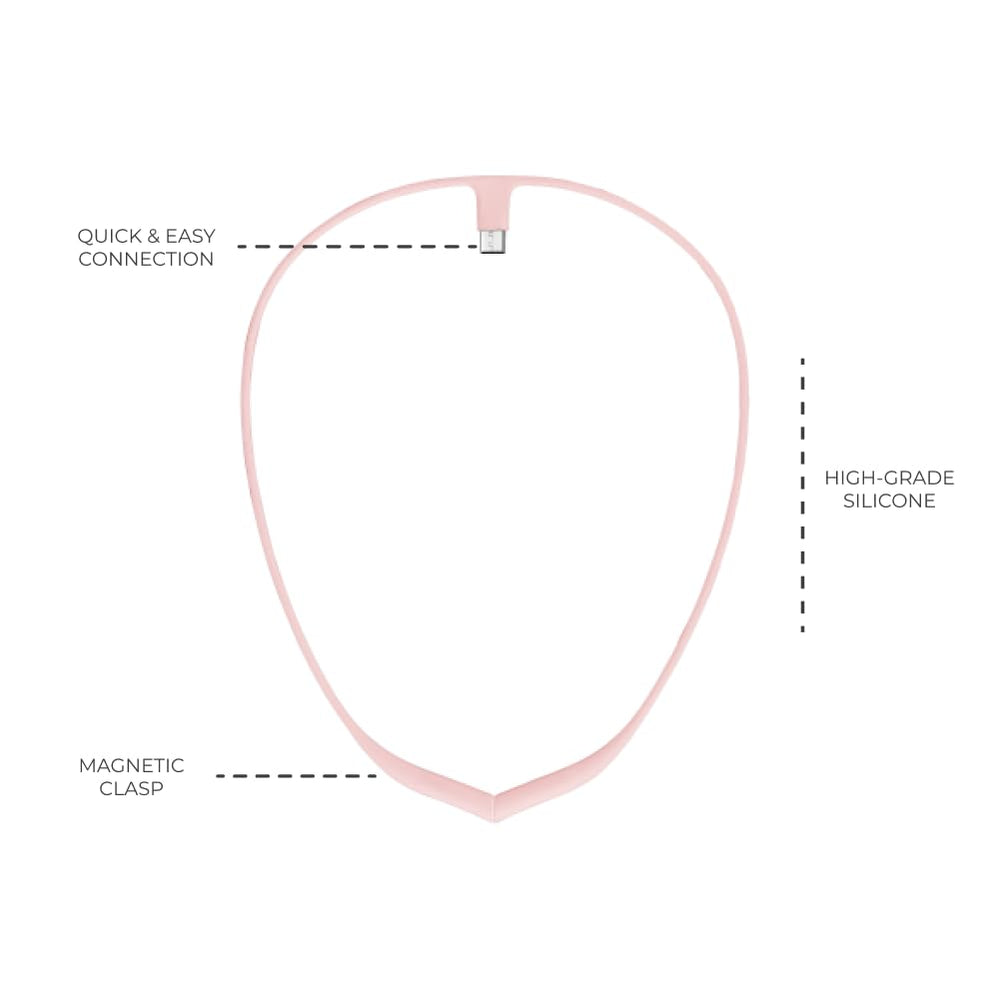 Upright Pink Necklace on model; stylish accessory for GO2 and GOS posture trainer.