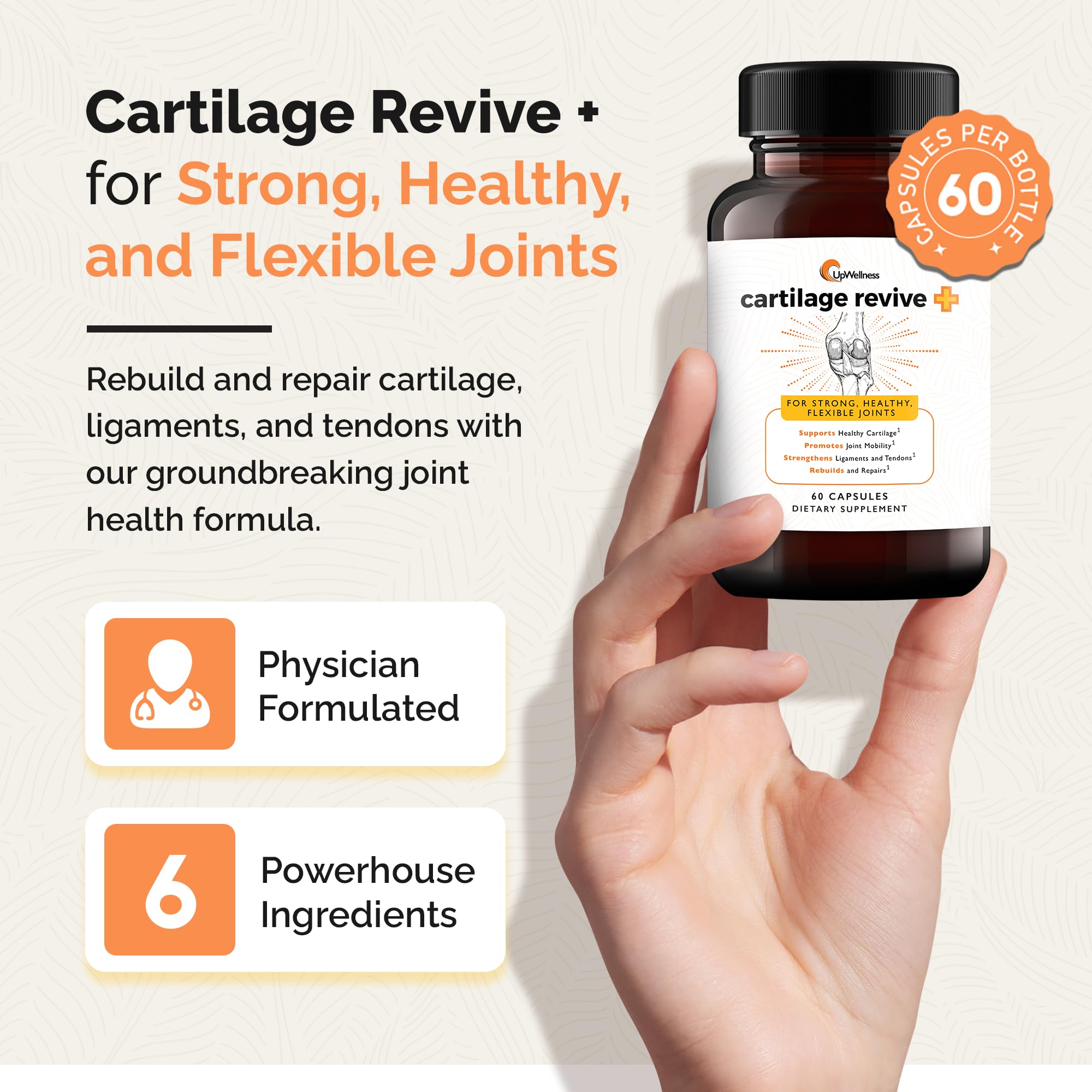UpWellness Cartilage Revive label view shows clean ingredients and trusted branding