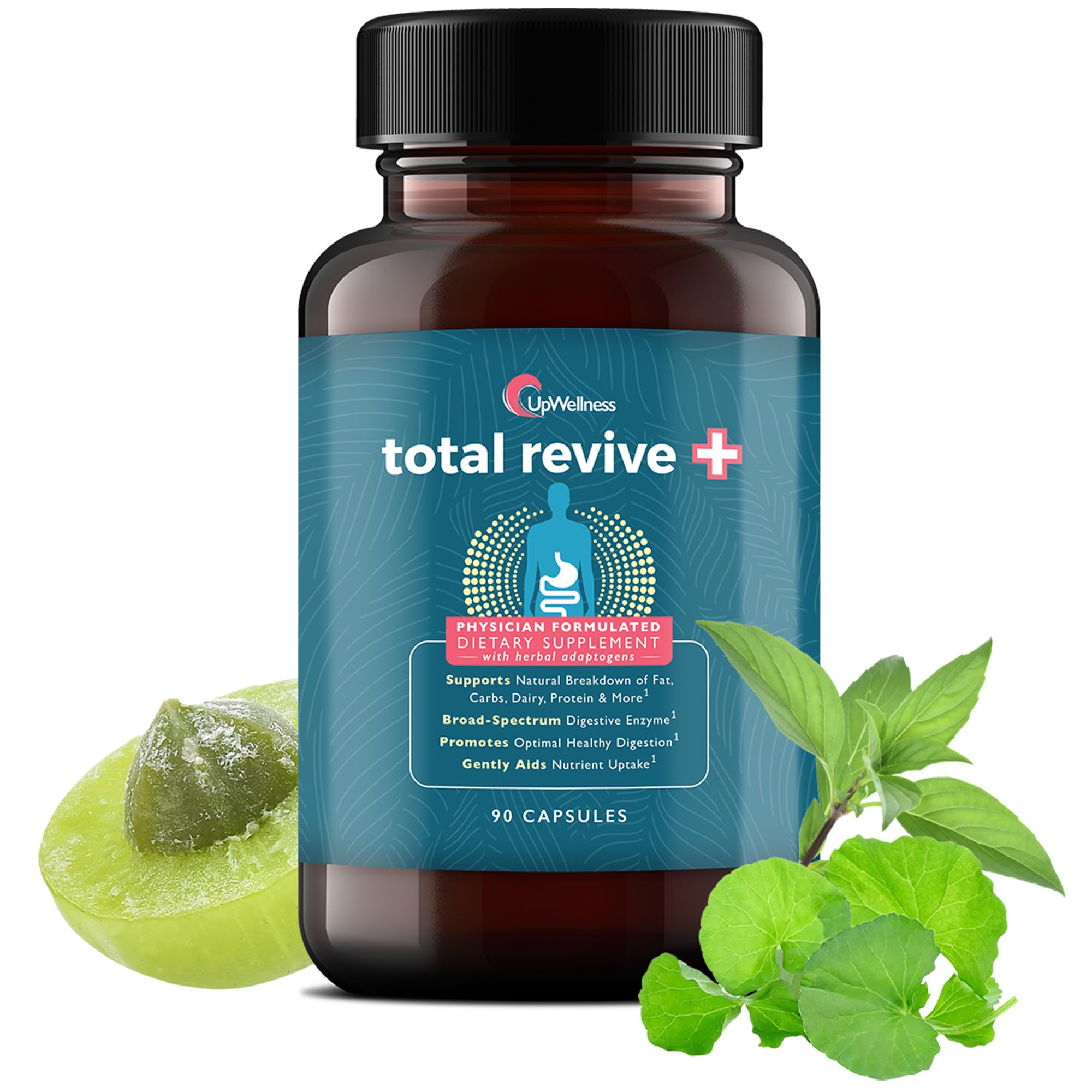 UpWellness Total Revive+ Digestive Enzymes bottle for convenient daily digestion support