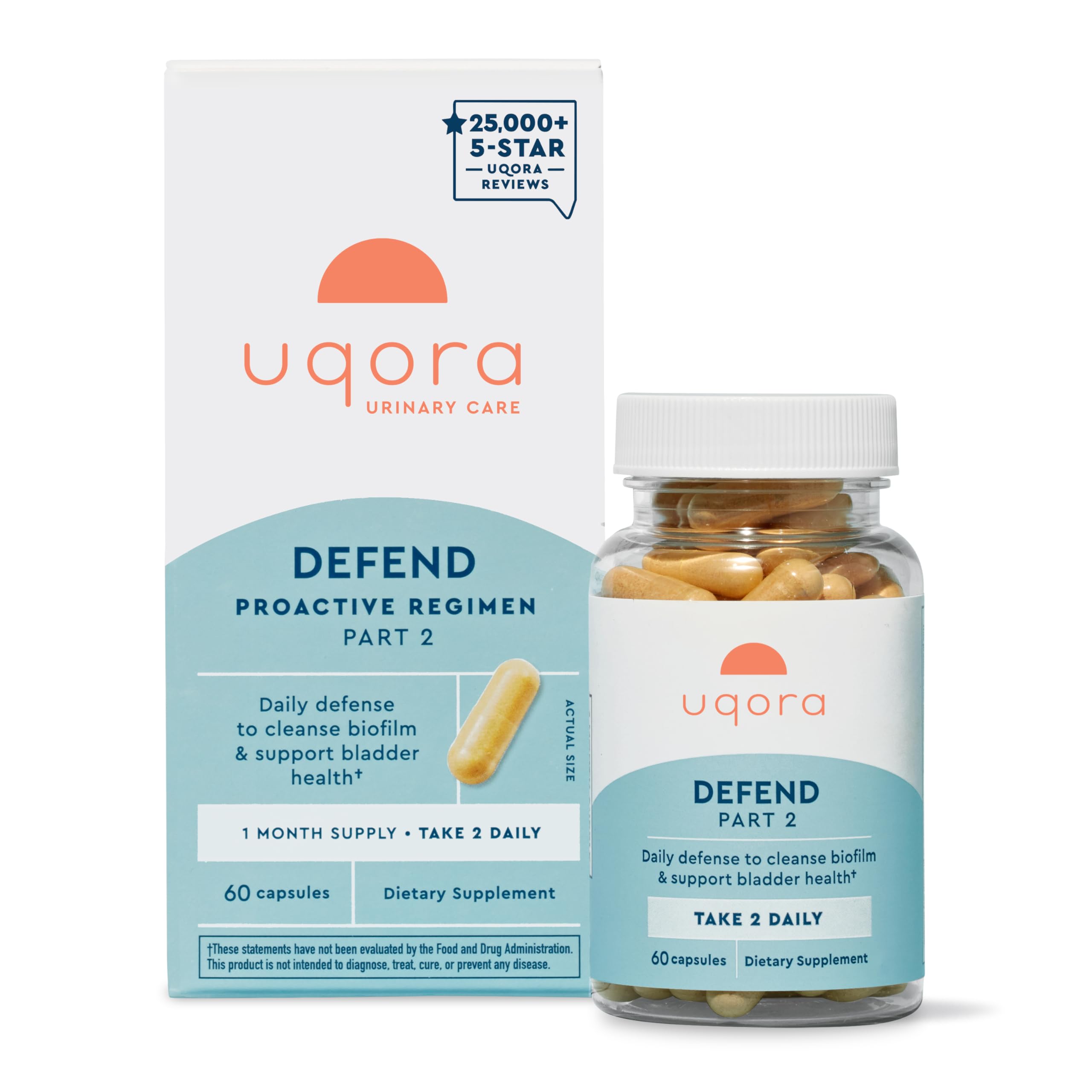 Uqora Defend bottle front view highlighting bladder health support.