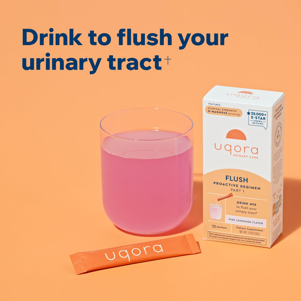 Uqora Flush packaging display 10-pack emphasizing convenience for regular use