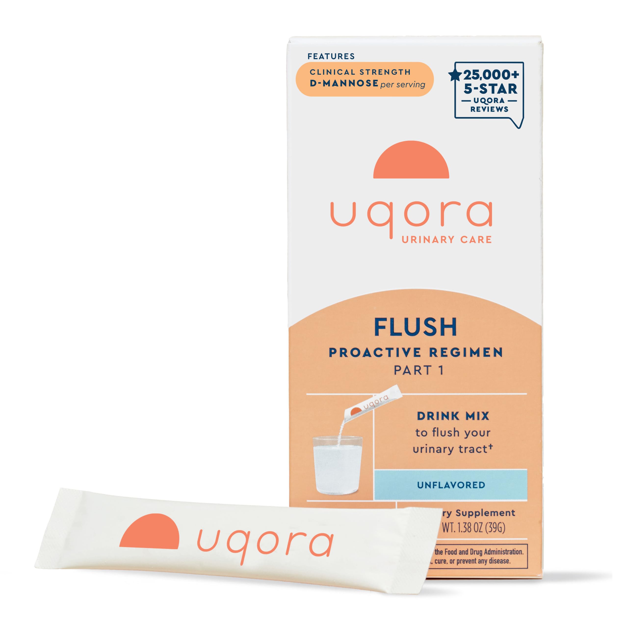 Uqora Flush unflavored packet front for daily urinary health support