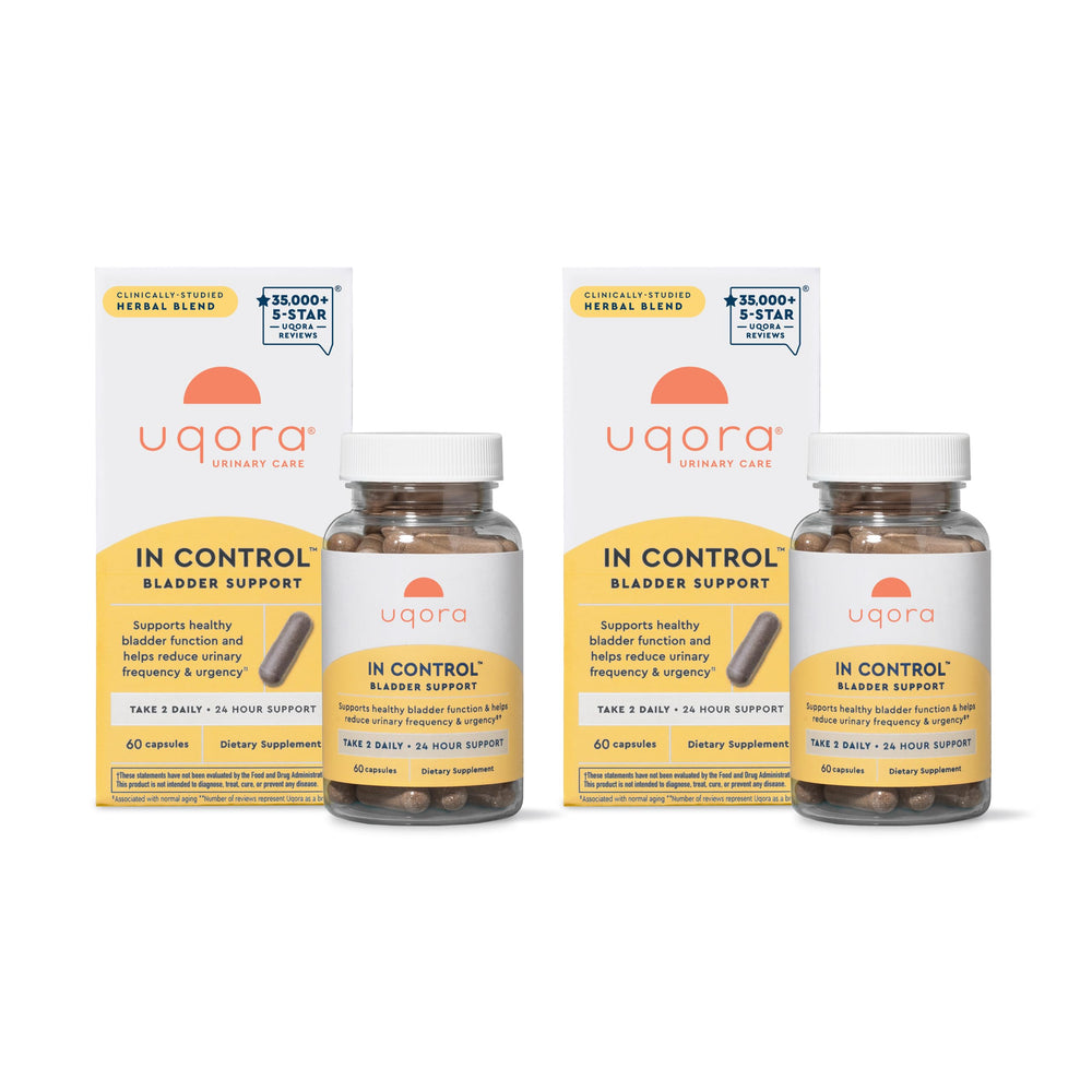 Uqora In Control bottle being poured for daily bladder support.