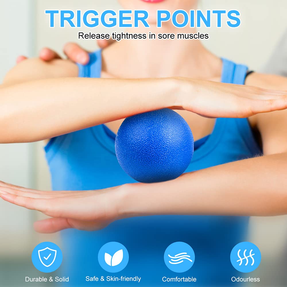URAQT spiky ball blue rolling shown for tense neck and shoulders.