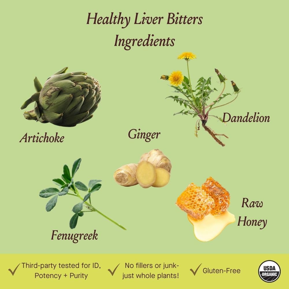 Urban Moonshine Healthy Liver Bitters label closeup highlights organic herbal blend for digestion